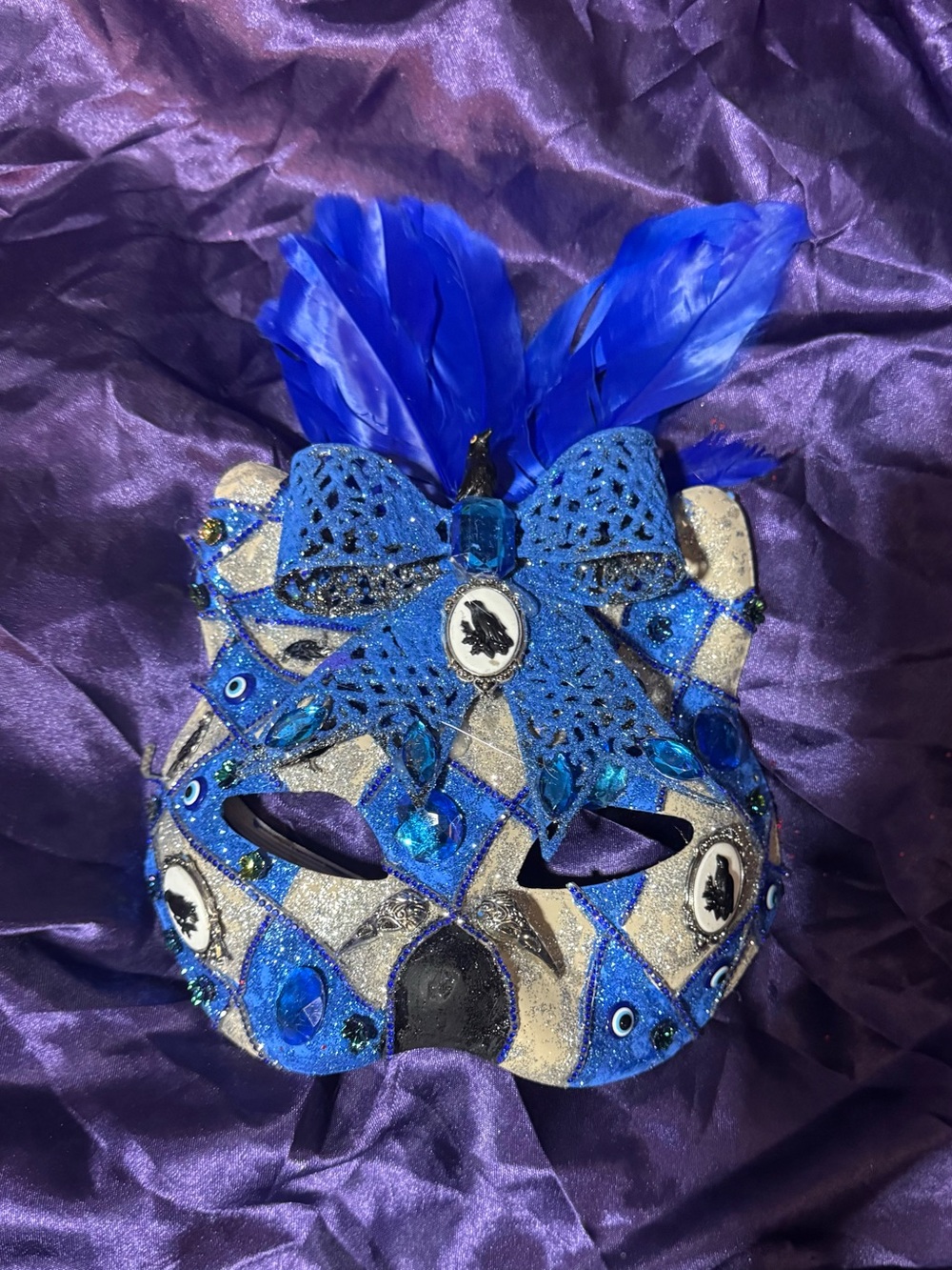 Blue Glitter Feathered masquerade Mask: inspired by ravenclaw